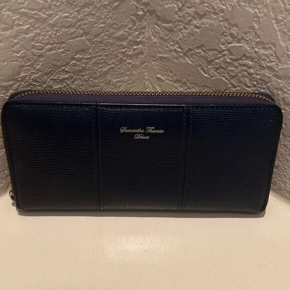 Samantha Thavasa Zip Around Long Wallet Blue Leather Minimalist Casual Daily - Picture 1 of 11